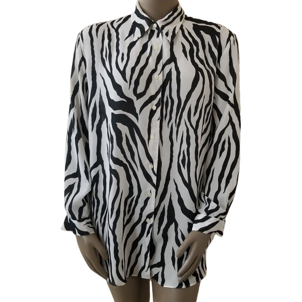 Vintage Diane Von Furstenberg Zebra Print Semi Sheer Boxy Oversized Button Down